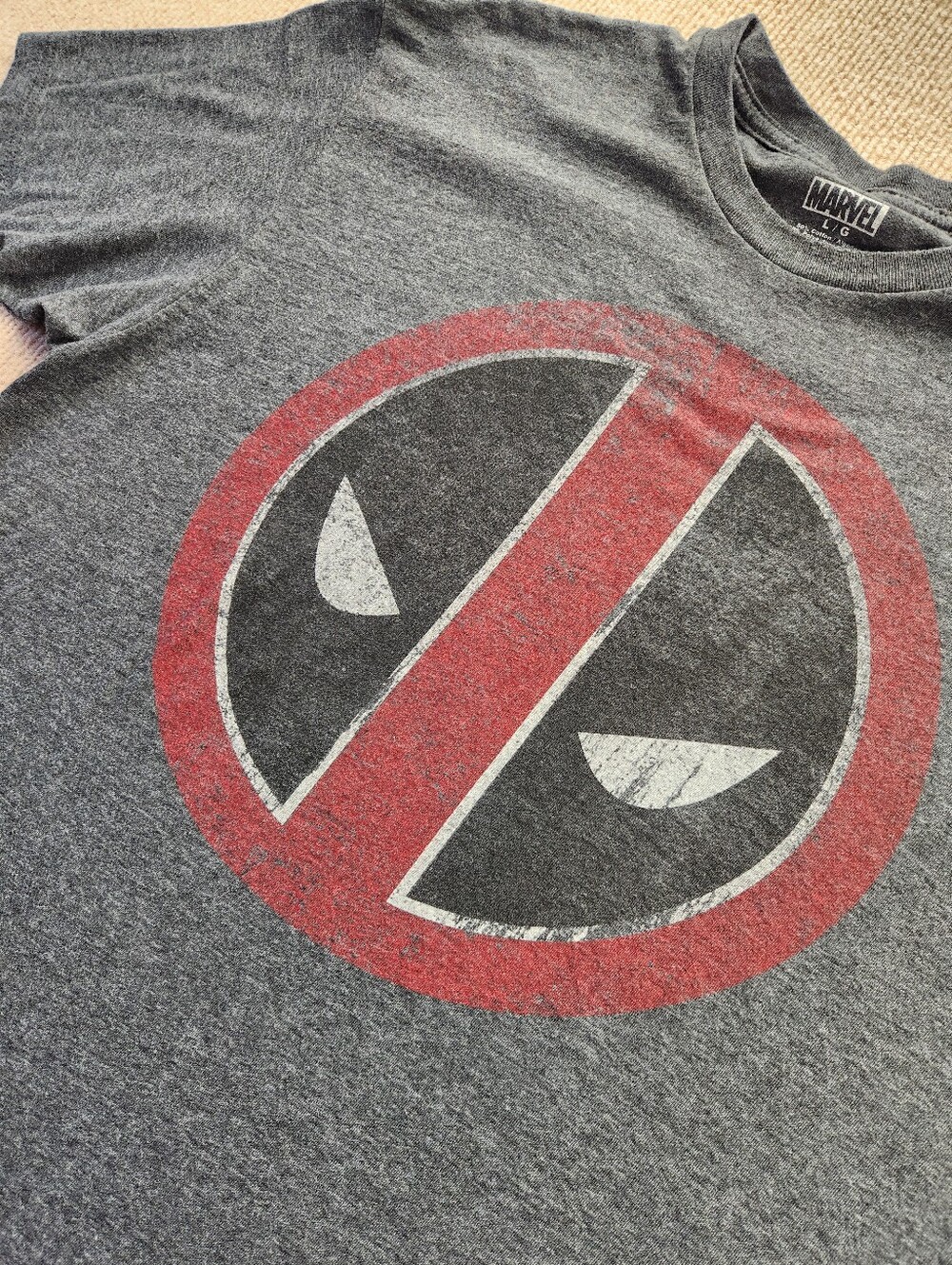 Marvel Deadpool Graphic Logo T-Shirt Gray Men's Short Sleeve Crew Neck Size L